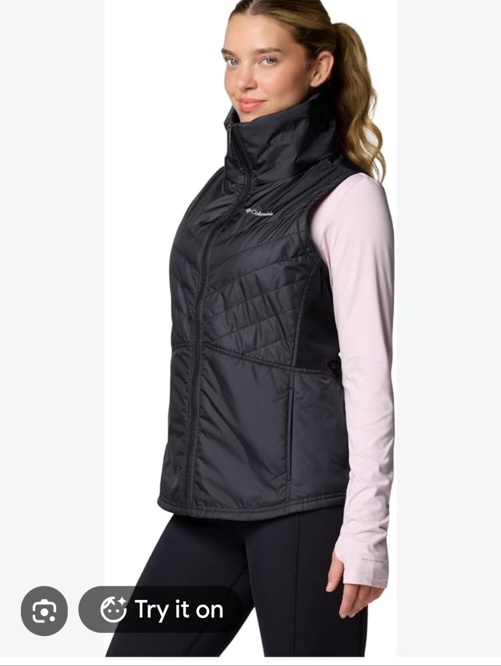 Columbia Women's Black Quilted Vest with High Collar
